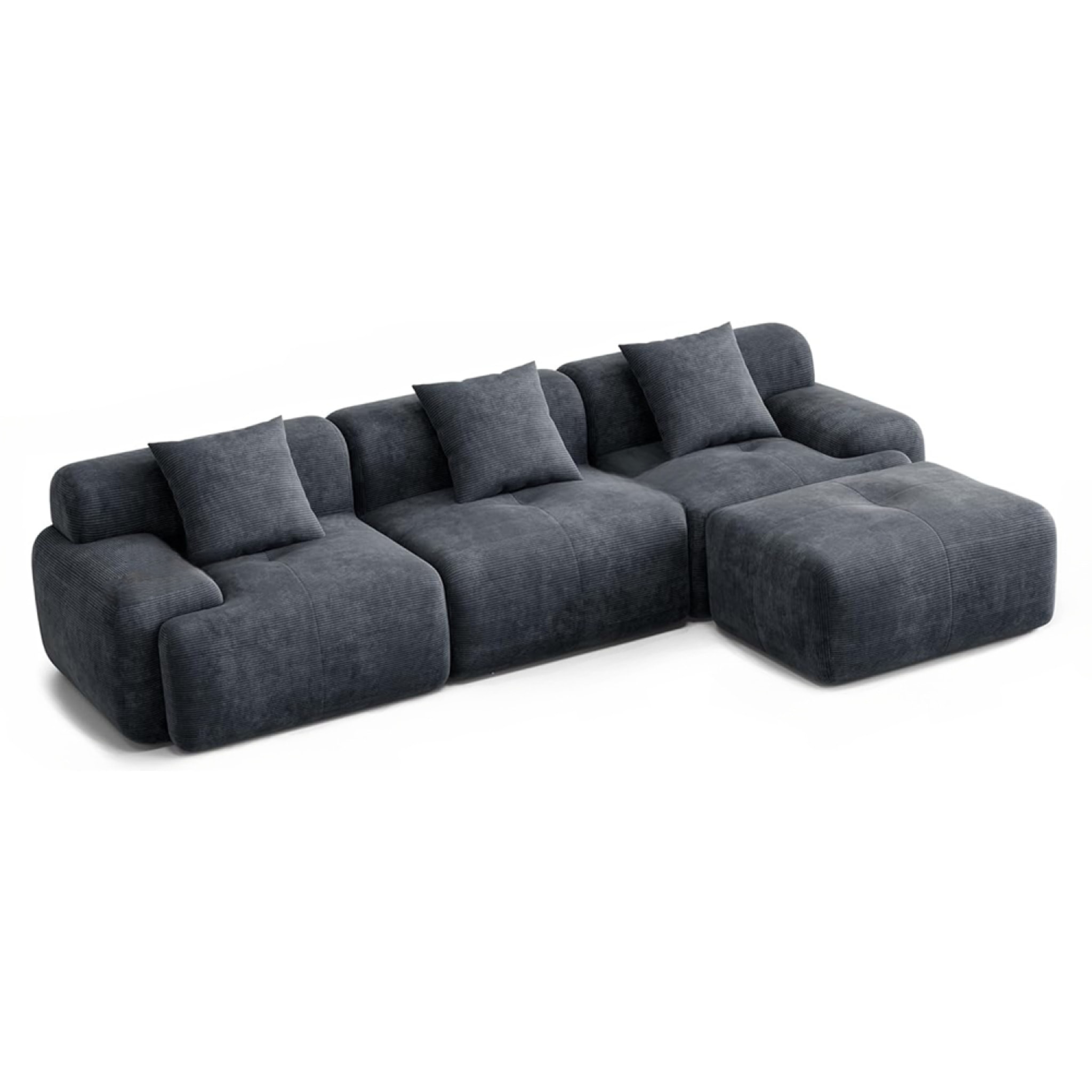 BURGESS Canapé d'angle 5-6 places avec méridienne modulable en velours côtelé gris