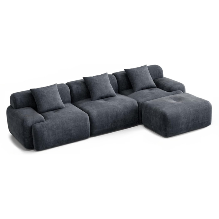 BURGESS Canapé d'angle 5-6 places avec méridienne modulable en velours côtelé gris