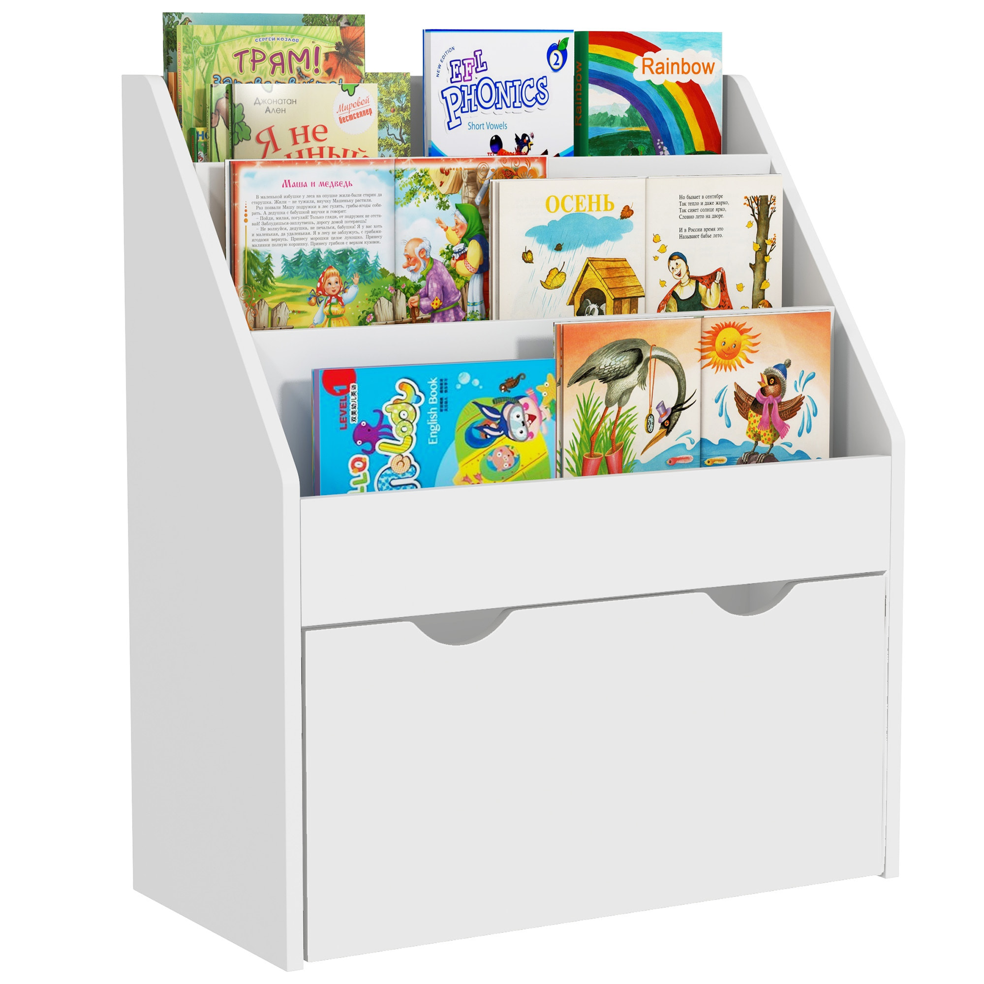 Estantería de Juguetes con 3 Compartimentos, Librería Infantil, Caja de Juguetes Móvil, Cajón con Ruedas, Multifuncioanl, para Dormitorio, Guardería, Sala de Juegos, Blanco