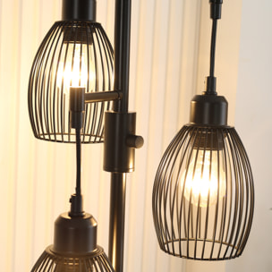 Lampadaire design industriel 3 têtes 40 W max. luminosité réglable métal filaire acier noir