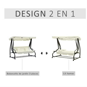 Balancelle de jardin 3 places convertible gris crème