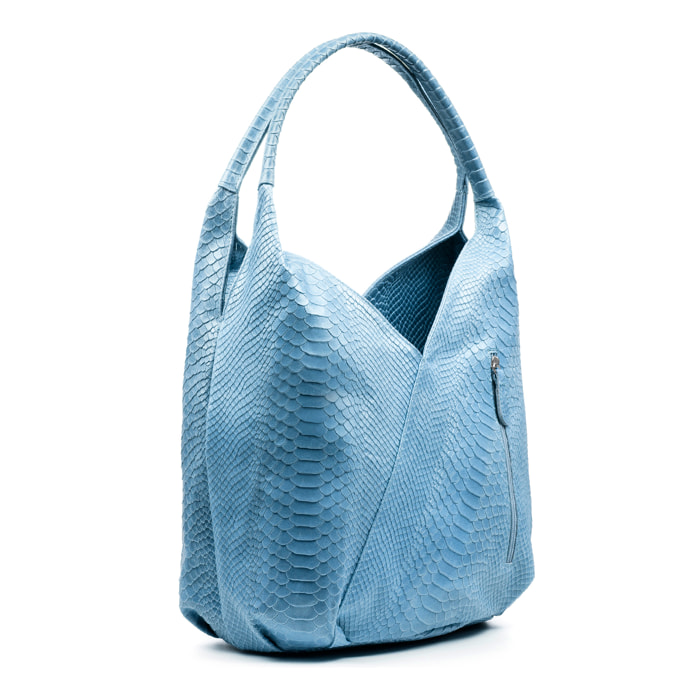 Borsa a tracolla da donna Jesi. Vera pelle scamosciata con stampa a serpente.
