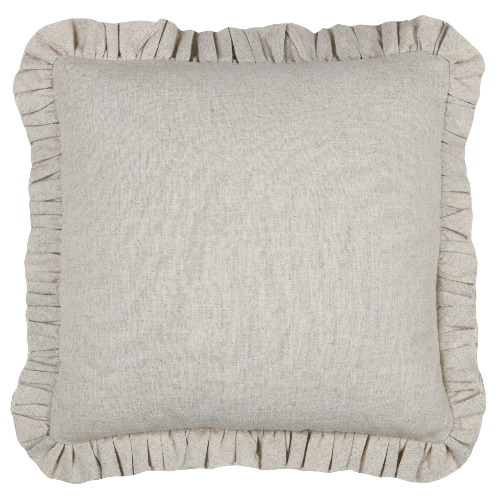 Coussin à volants en coton et lin - Ficelle