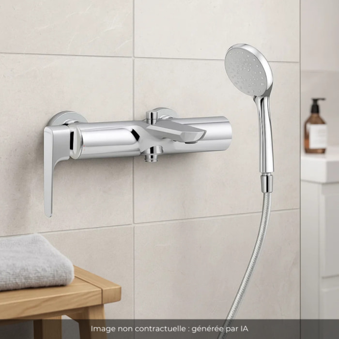 Pack mitigeur bain douche Aléo+ + douchette Awaken + flexible lisse 160 cm