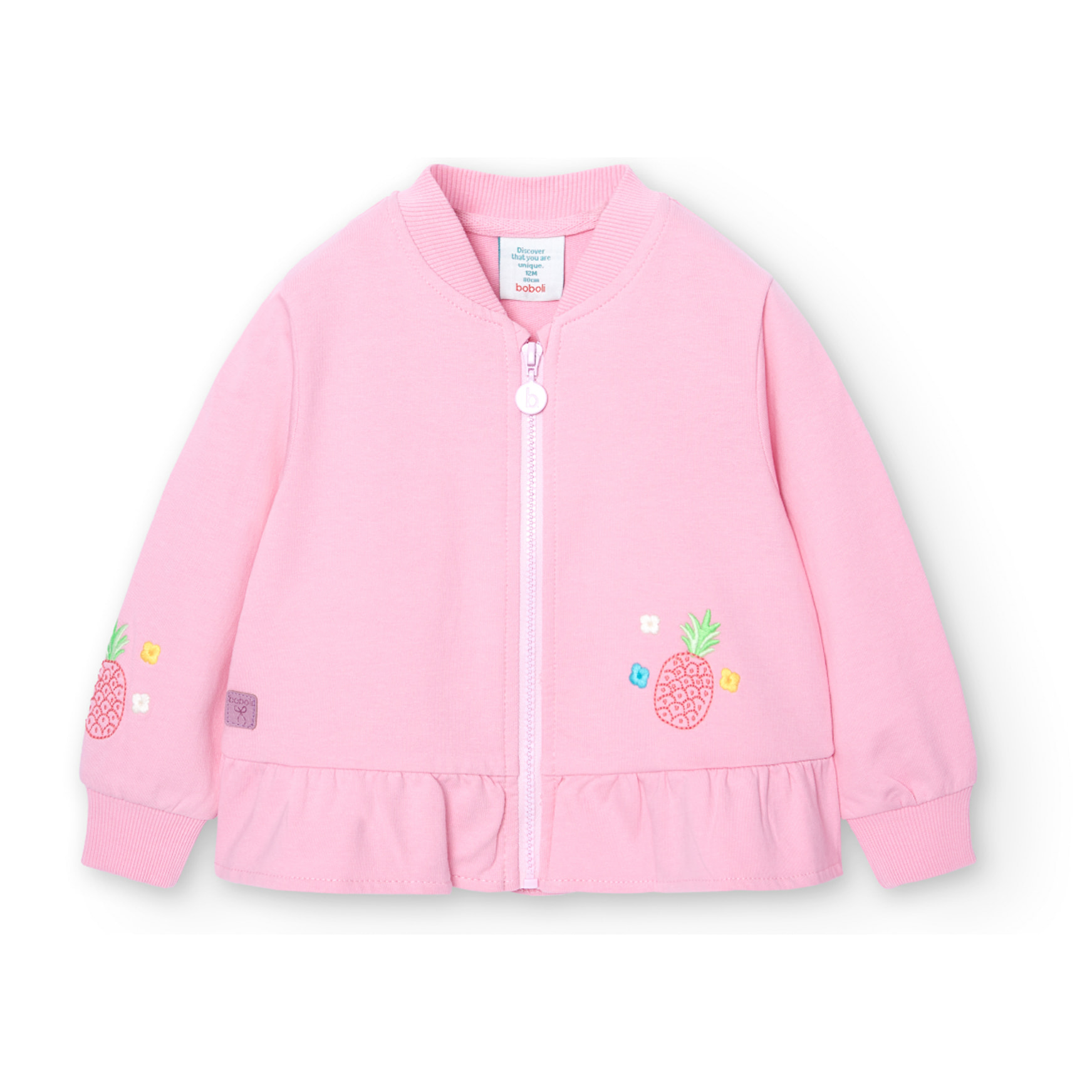 Chaqueta de felpa niÃ±a, algodÃ³n estampada, rosa, mangas