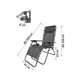 Fauteuil de jardin relax zéro gravité "Sintra" - Noir