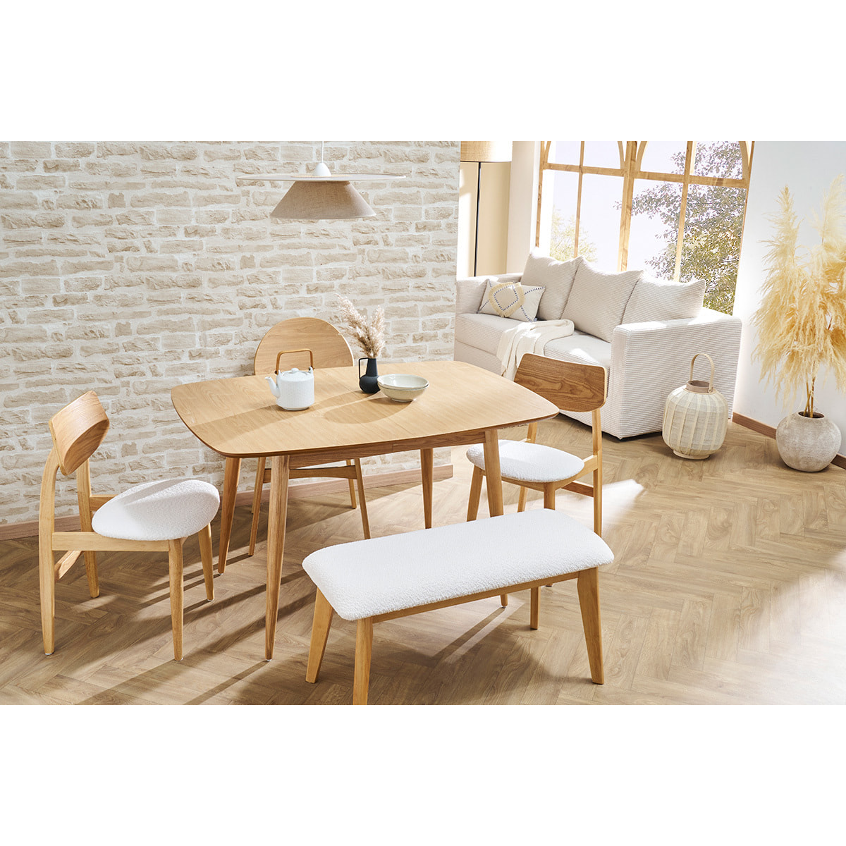 Table à manger extensible carrée en bois clair L90-130 cm NORDECO