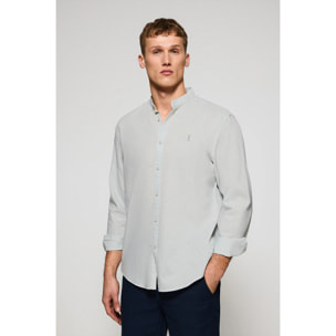 Camicia verde chiaro con colletto alla coreana in lino-cotone con ricamo Rigby Go