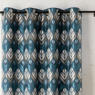 Rideau motif art déco  - Effet velours à oeillets - Bleu