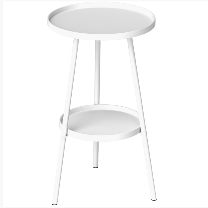 Mesa de Jardín Redonda de 2 Niveles Mesa de Terraza Exterior Ø32x51 cm con Bandeja Inferior y Estructura de Metal para Exterior e Interior Blanco