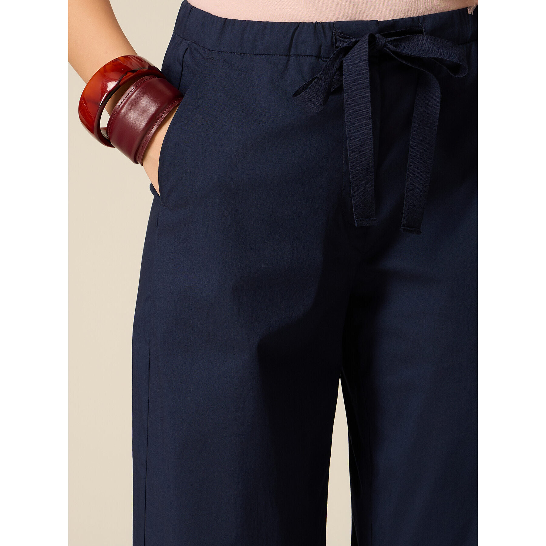 Oltre - Pantaloni palazzo in popeline - Blu