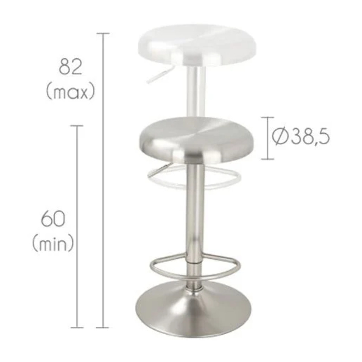 Lot de 2 tabourets de bar réglables en métal brossé 60/82 cm - Silver