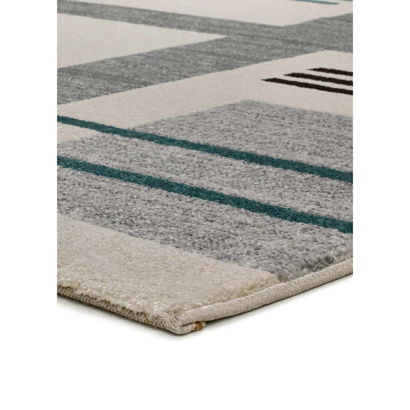 DEBBI Alfombra geométrica en gris con tonos mostaza y azules, varias medidas disponibles