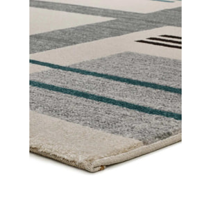 DEBBI Alfombra geométrica en gris con tonos mostaza y azules, varias medidas disponibles