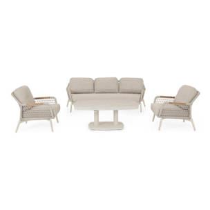 Poltrona da giardino SEVILLA con intreccio in corda, cuscini beige e struttura in alluminio beige
