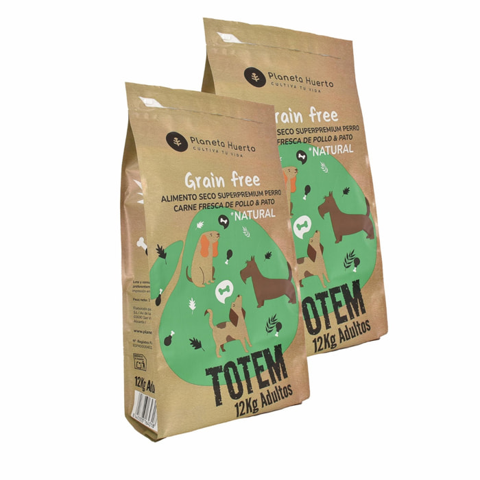 PLANETA HUERTO | Pack de 2 x Pienso Natural Grain Free Superpremium para Perros Pollo y Pato 12 KG | Alimento Completo sin Cereales