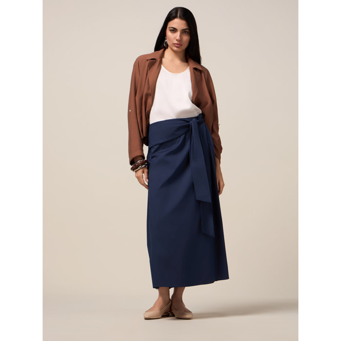 Oltre - Falda midi de popelina con fajín - Azul