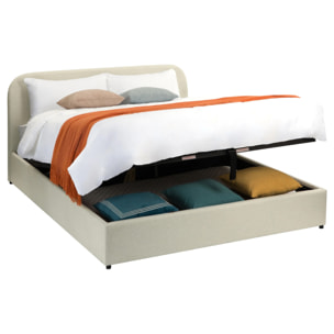 Lit double avec coffre 160x200 cm en tissu gris/beige - Tilly