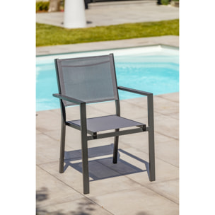 TOLEDE - Lot de 2 fauteuils de jardin en alu anthracite toile plastifiée grise