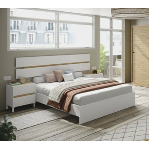 Testiera letto Dado, Spalliera, Testata per camera da letto, Poggiatesta, 216x3 h47 cm, Bianco e Rovere Nodi