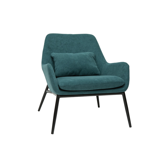 Fauteuil design en tissu effet velours bleu canard et métal noir MAXINE