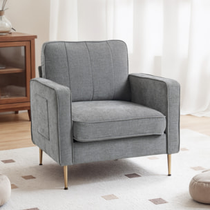 Fauteuil style art déco piètement métal doré tissu gris clair