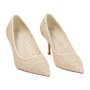 Décolleté donna panna in raffia, tacco 7 cm