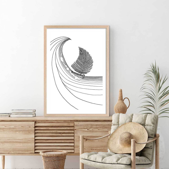 Poster voilier fougeres Affiche + cadre en bois - Chêne