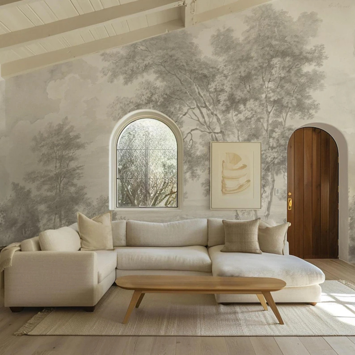 Carta da Parati Paesaggio Crema Seppia