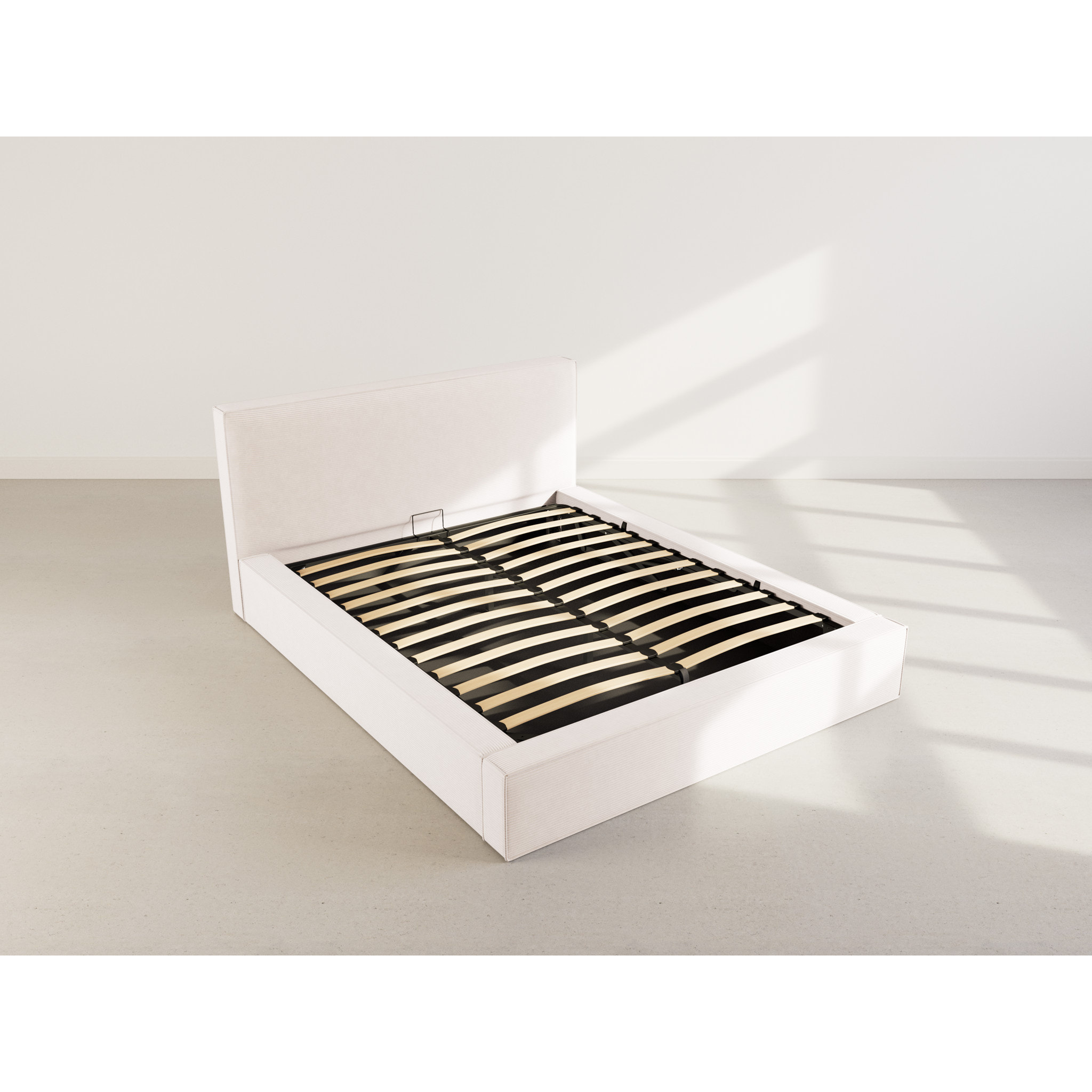 Topaze - lit coffre - 160x200 cm - sommier inclus - velours côtelé - Beige