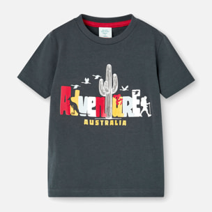 Camiseta niÃ±o estampada, mangas cortas, gris oscuro, 518138