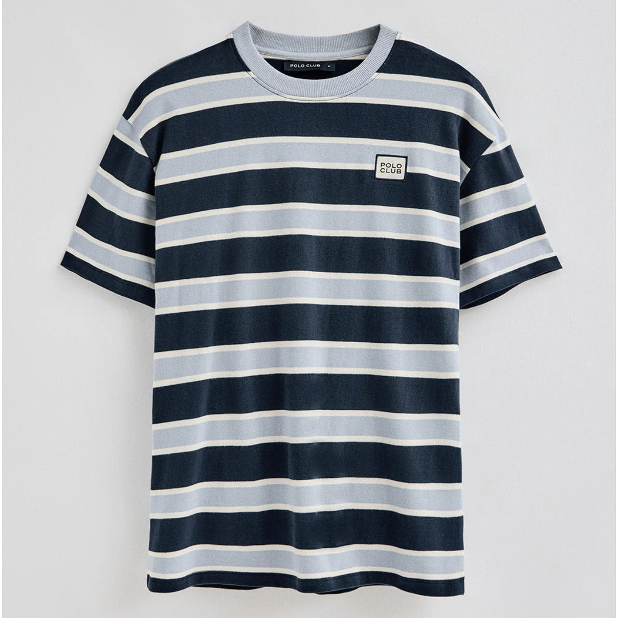 Camiseta azul de rayas con logo engomado Polo Club