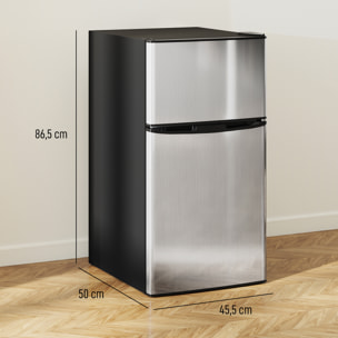 Nevera Pequeña 88 L con Congelador, Mini Frigorífico Silenciosa, Frigorífico Pequeño Bajo Encimera con Temperatura Regulable 5 Niveles, Puerta Reversible y Estantes Ajustables, Negro