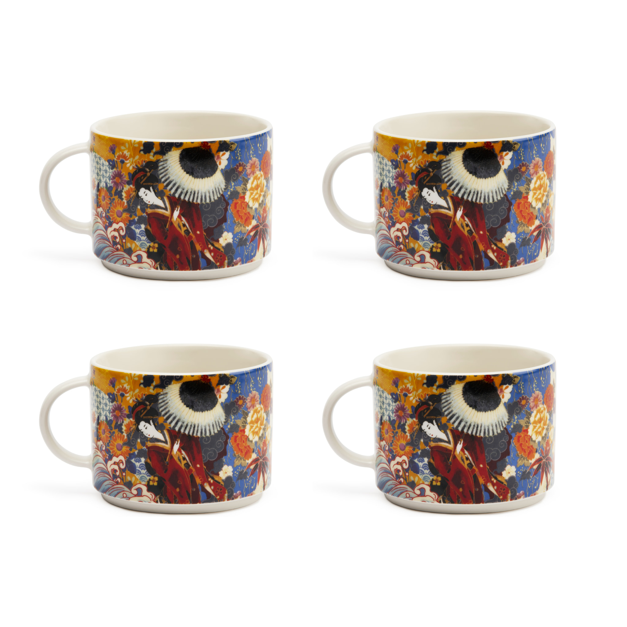 Set de 4 Grandes Tasses Excelsa – Kimono, New Bone China Multicolore