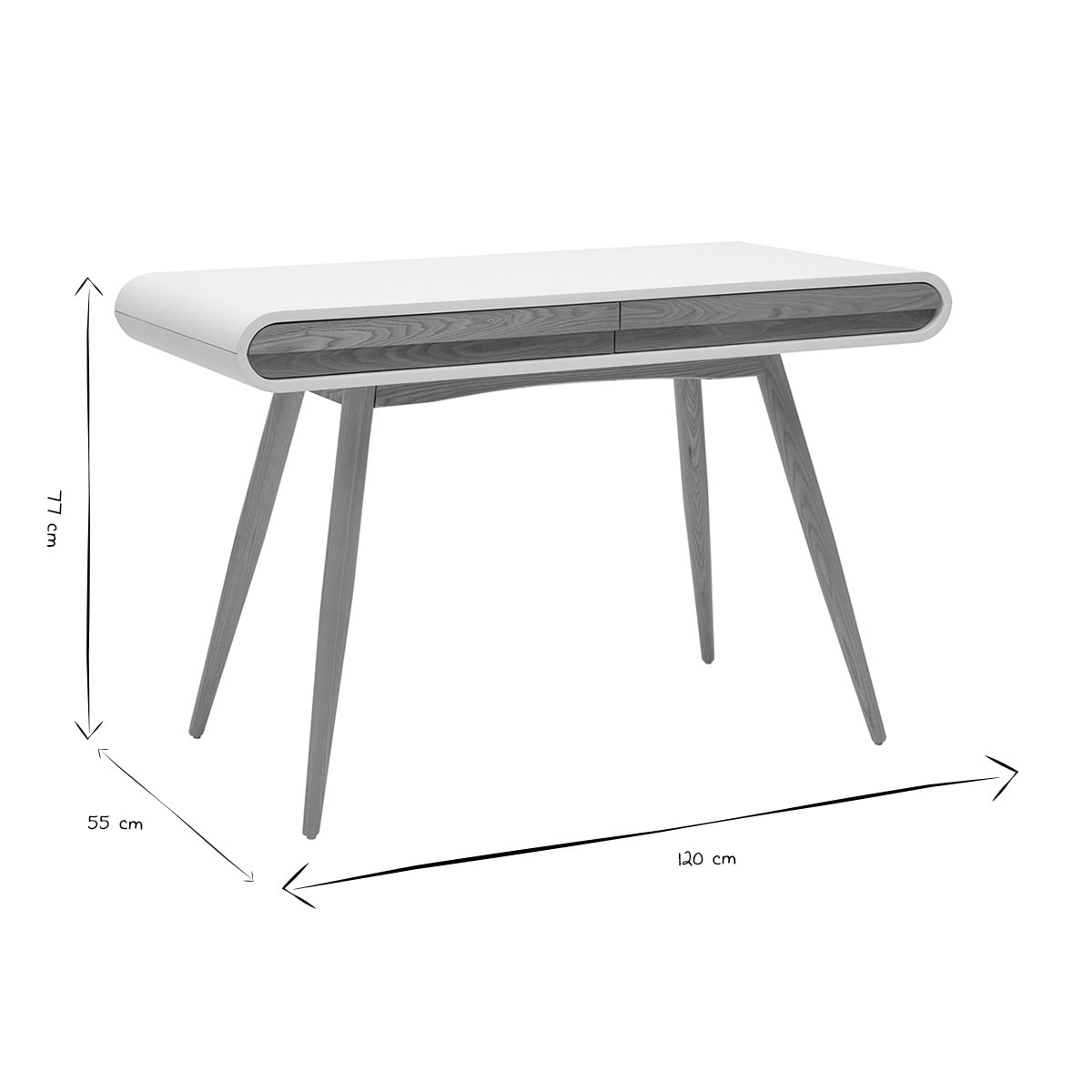 Bureau avec rangements 2 tiroirs scandinave bois clair et blanc L120 cm BJORG