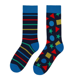 Calcetines Altos Divertidos Unisex con Dibujos de Estrellas, circulos y rayas, Talla única 27-35