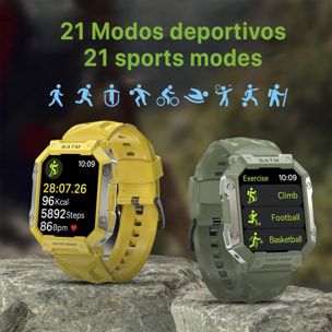 Smartwatch PG333 especial outdoor, sumergible 5 ATM, resistente al polvo e impactos. Con monitor cardíaco, tensión y de O2 en sangre.