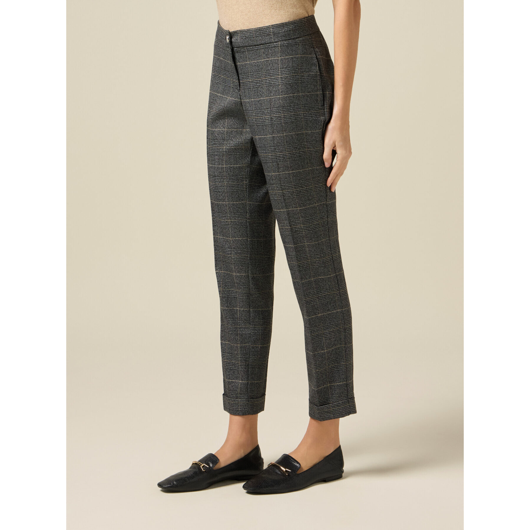 Oltre - Pantalones regular cuadros - Gris