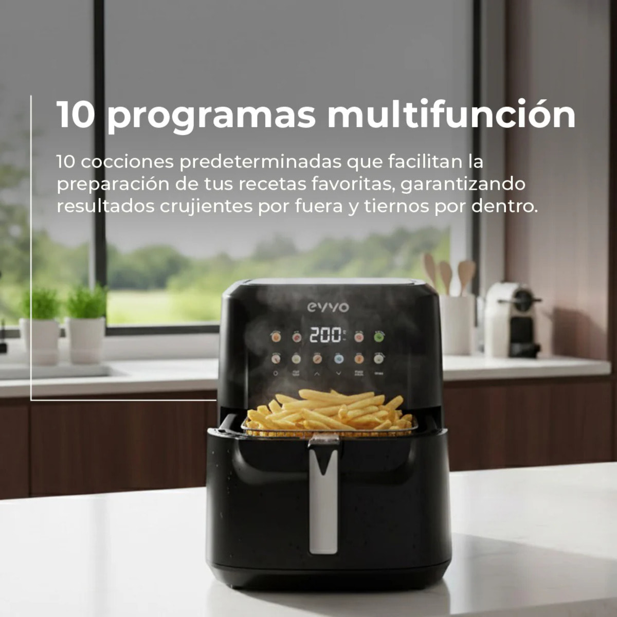 Freidora sin aceite EVVO Tasty Fryer Advance 8L, capacidad 8 l, hasta 200ºC, 2000W, panel táctil, doble resistencia