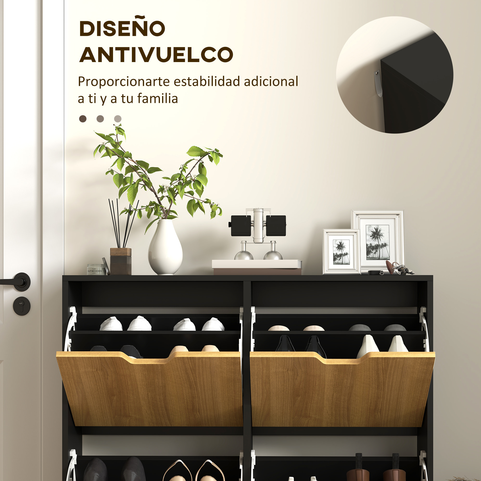 Zapatero Estrecho con 4 Cajones Abatibles, Zapatero Entrada Recibidor con Patas de Madera y Estantes Ajustables, para 16 Pares de Zapatos, para Pasillo, 95x26x95 cm, Natural y Negro