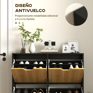 Zapatero Estrecho con 4 Cajones Abatibles, Zapatero Entrada Recibidor con Patas de Madera y Estantes Ajustables, para 16 Pares de Zapatos, para Pasillo, 95x26x95 cm, Natural y Negro