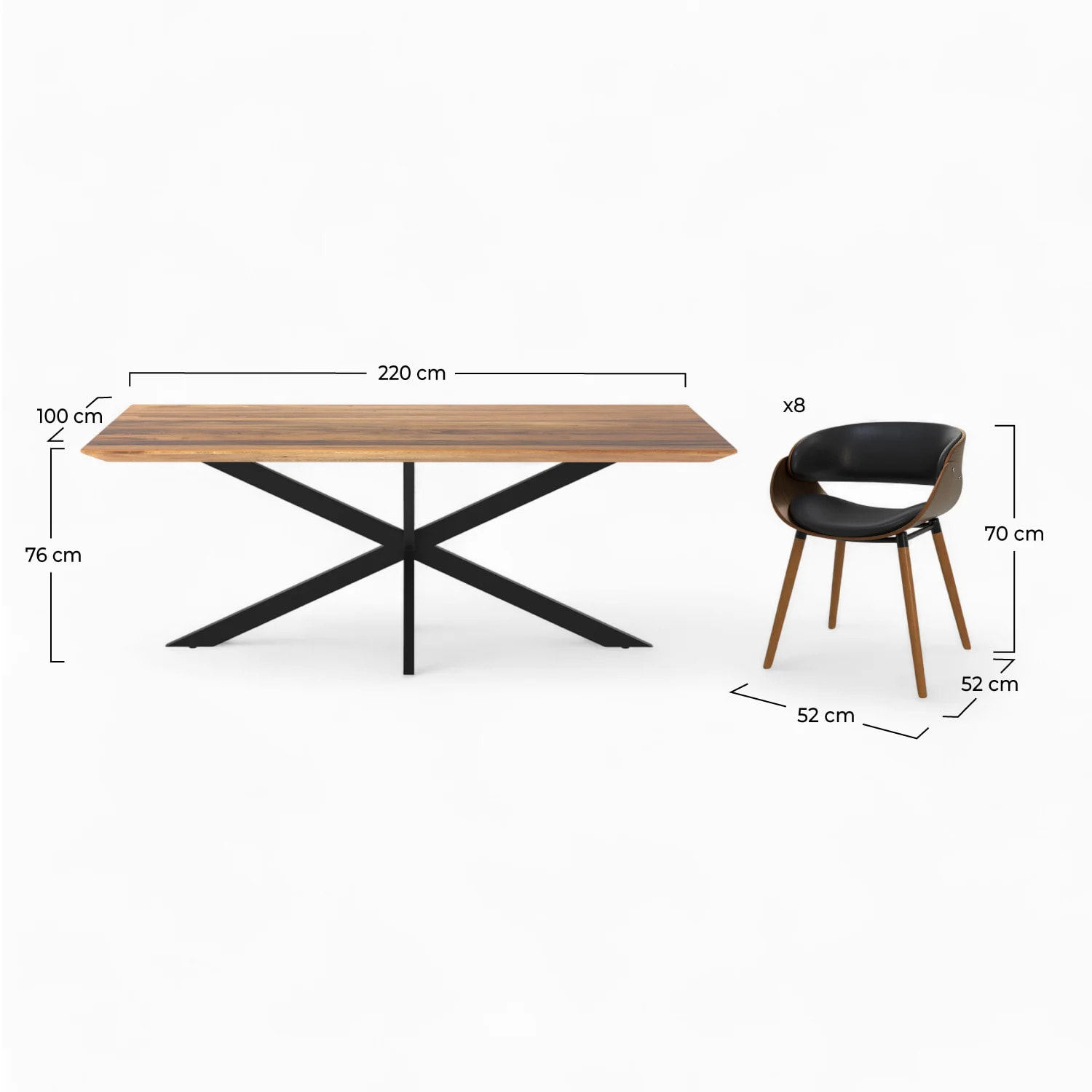 Table et chaises 8 personnes en cuir synthétique noir et bois - Surdiman