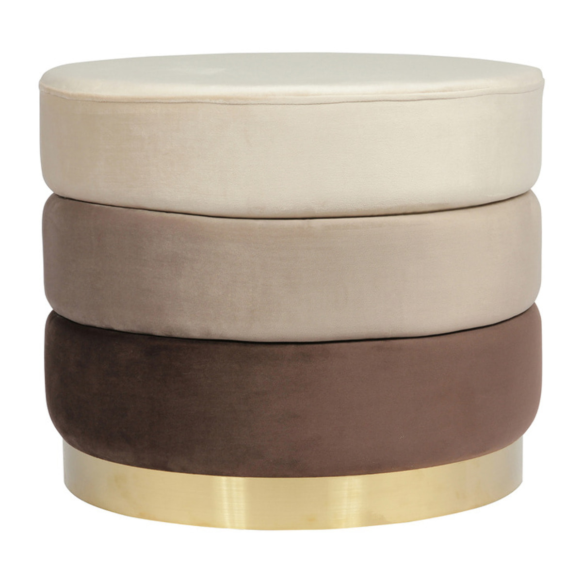 Pouf circolare Matilda in velluto marrone e base dorata