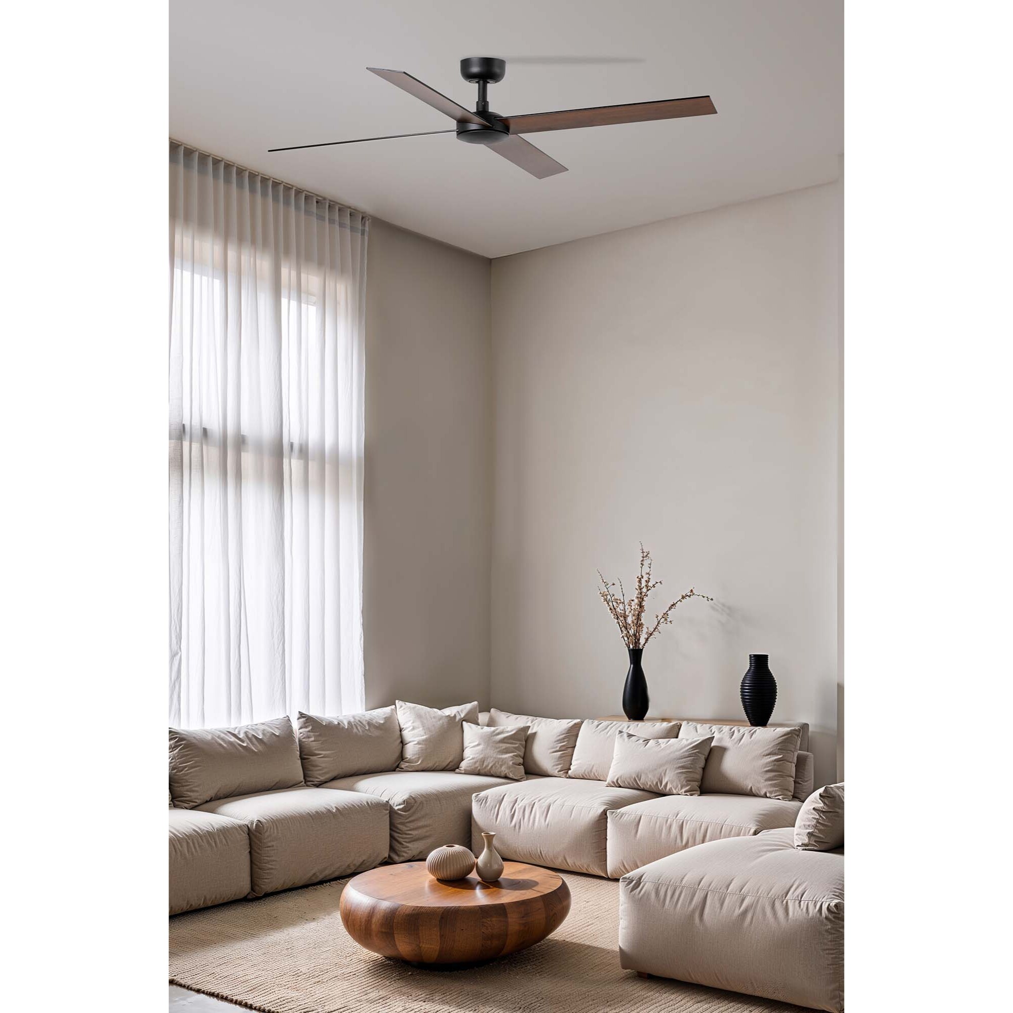 RUDDER L 4 Ventilateur de plafond noir/noyer TUYA