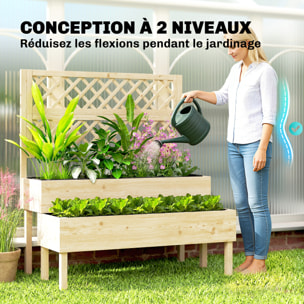 Jardinière sur pieds 2 niveaux en escalier avec treillis - 108 x 62 x 120 cm - bois pré-huilé