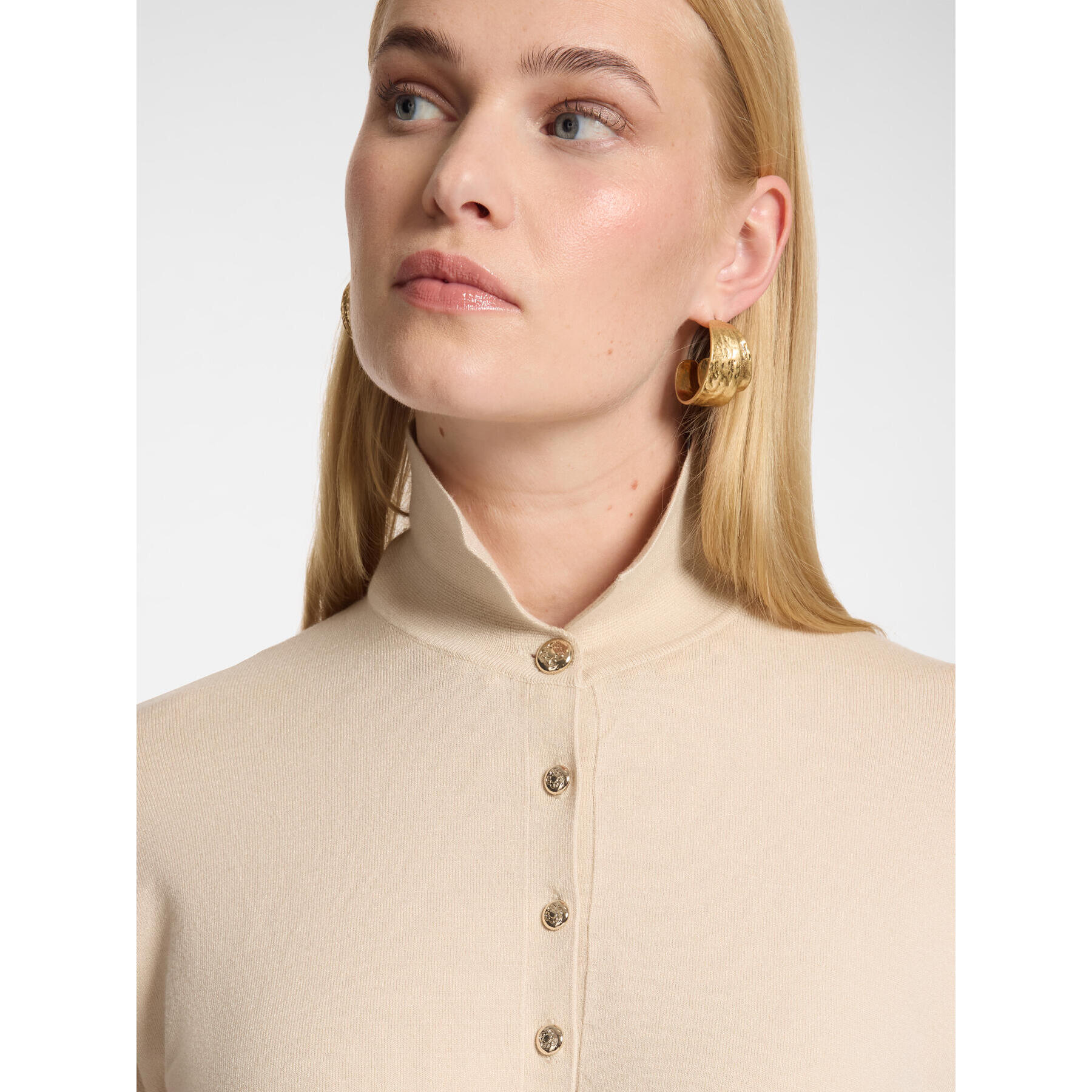 Elena Mirò - Maglia polo in viscosa con bottoni gioiello - Beige