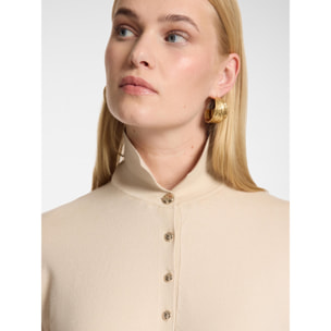 Elena Mirò - Maglia polo in viscosa con bottoni gioiello - Beige