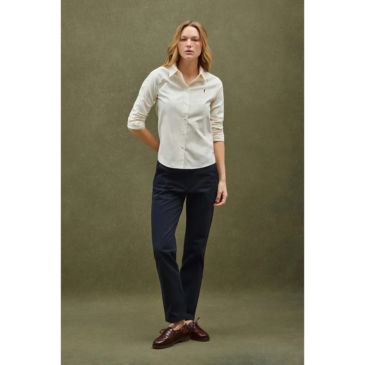 Camicia oxford crema regular fit con ricamo Rigby Go