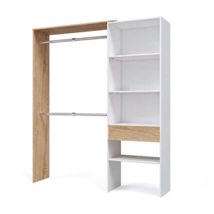 Armario vestidor abierto con diseño funcional en blanco artik y roble canadian 158x187 cm Aura Blanco Artik (Blanco Mate) - Roble Canadian