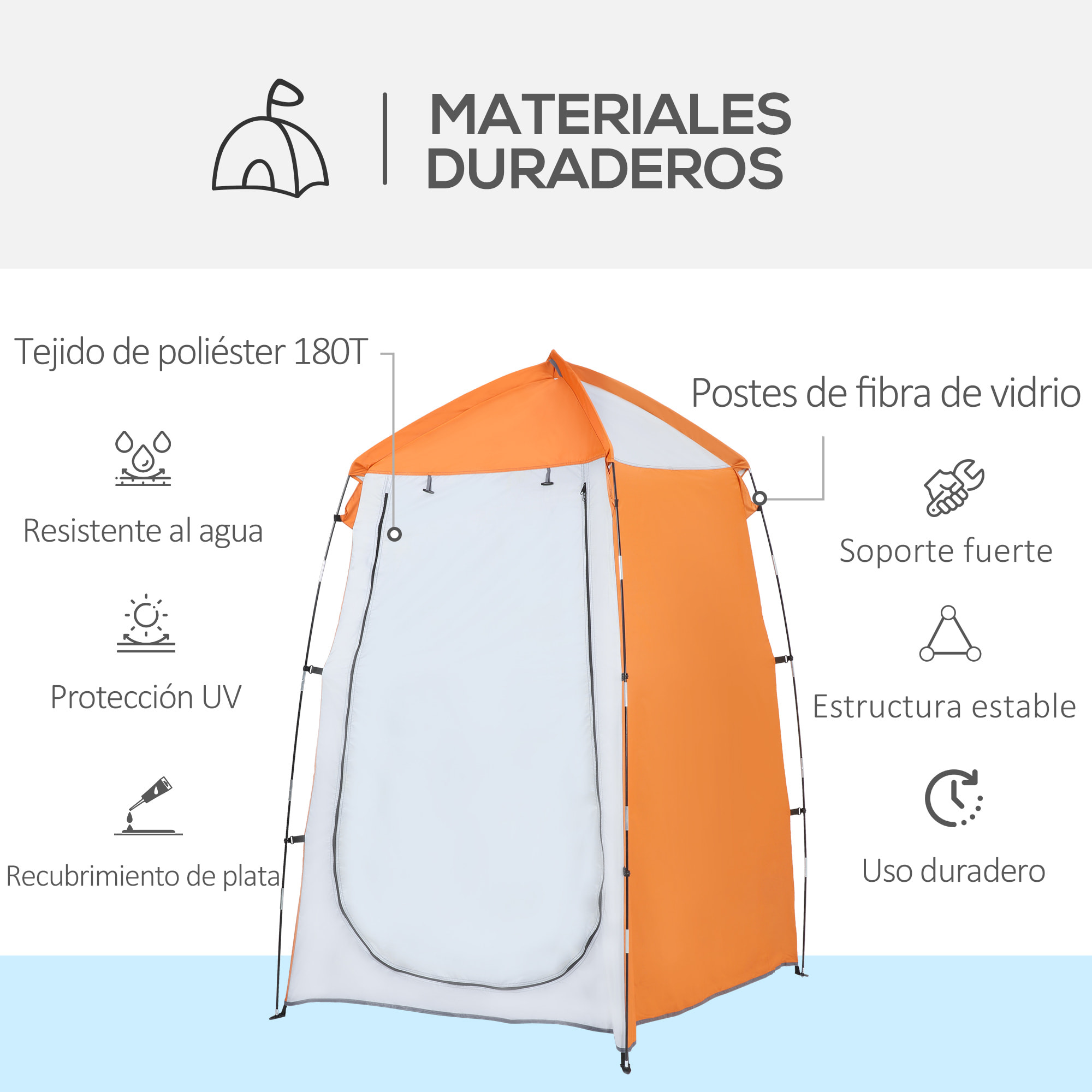 Tienda de Ducha Camping UV 25+ con Ventana y Bolsa de Transporte 123x121x198 cm